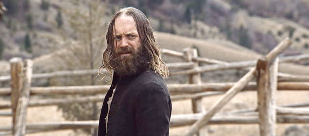 Tyler Fisher as Long Hair, one of Capt. Miller's men, keeping an eye on the McAllister cabin in Terror on the Plains (2022)