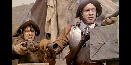 Anthony Dexter as John Smith (right), awaiting an Indian attack in Jamestown in Captain John Smith and Pocahontas (1953)