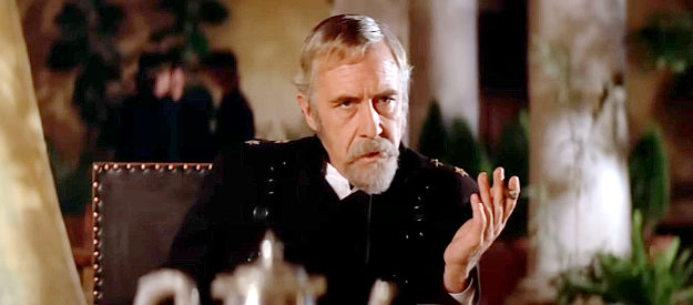 Jason Robards as Gov. Lew Wallace, explaining the concerns resulting from Billy's escape from jail in Pat Garrett and Billy the Kid (1973)