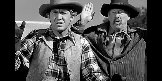 Forrest Tucker as Zeke Butler and Irving Bacon as Jake Willis, becoming victims of the Monk again in Adventures in Silverado (1948)