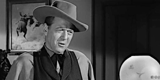 Ray Walker as the sheriff, known for pulling strings for Matt Quigg and his family in Yaqui Drums (1956)