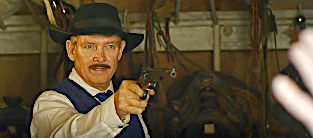 Robert Keith as Lucian Maxwell, the man who owns the ranch where Billy the Kid is hiding in The Killing of Billy the Kid (2023)