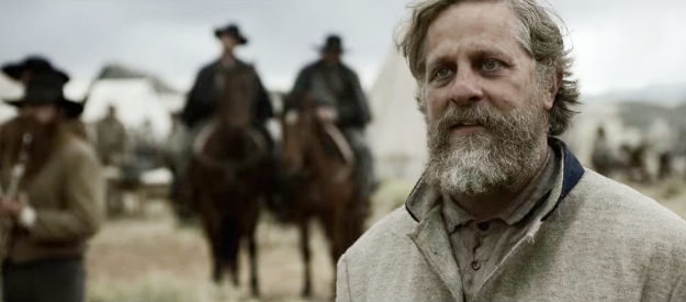 Joe Tippett as James Wolsey, blood thirsty leader of the Mormon militia in American Primeval (2025)