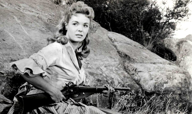 Nancy Gates as Marsha Collins, trying to help Jess Brady make a stand against the Indians in The Rawhide Trail (1958(