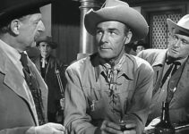 Stanley Andrews as the Coffeyville sheriff with Bill Doolin (Randolph Scott) and Marshal Hughes (George Macready) in The Doolins of Oklahoma (1949)