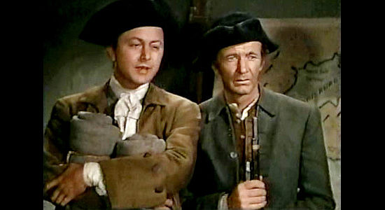 Robert Young as Langdon Thorne and Walter Brennan as Hunk Mariner, meeting Maj. Rogers in Northwest Passage (1940)