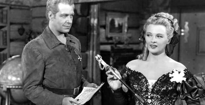 Nelson Eddy as Capt. Jim Laurence with Ilona Massey as Natalia Alanova in Northwest Outpost (1947)