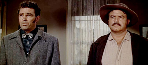 Don Megowan as Marion A. Ross and Jeff York as WIlliam Campbell, Andrews' men more inclined to fight than scheme in The Great Locomotive Chase (1956)