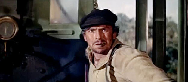Slim Pickens as Pete Bracken, at the controls of one of the engines tryin got catch up to the Northerners in The Great Locomotive Chase (1956)