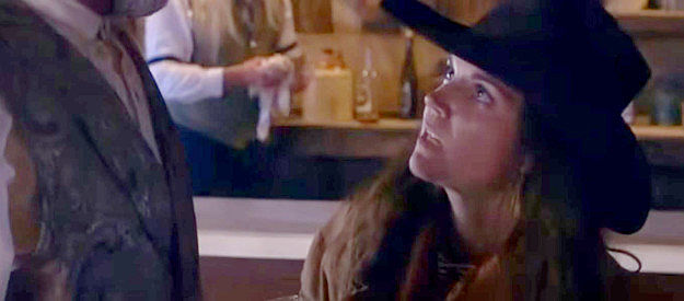 Amanda Smith as Josie, trying to get Nate Jones to focus as a showdown nears in Showdown on the Brazos (2025)