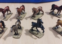 The eight different unsaddled, unbridled 3D printed horses from CreepyHero Studios