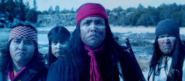 Victorio Pope, Derek Riley, Rurik Riley and Darrel Tessay as the Apache warriors on the trail of a demon in Blood in Them Hills (2025)