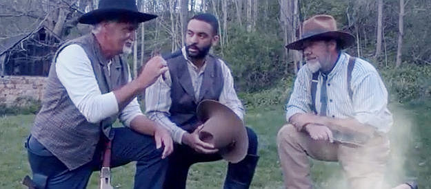 Dan Searles, Sam de la Cruz and Barry Bratburd as gang members John Paul, Jim and Slick in Was Once a Hero (2024)