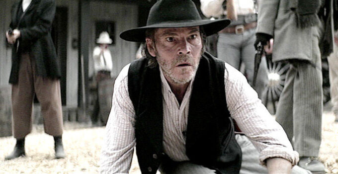 Stephen Dorff as Thomas Keller, reacting to a turn for the worse in Gunslingers (2025)
