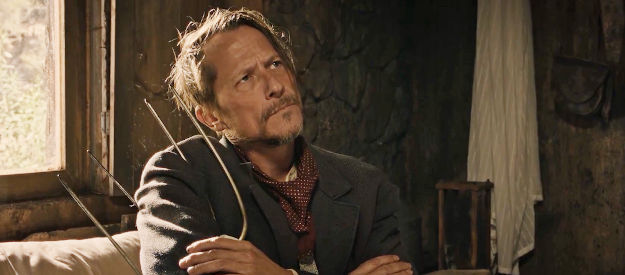 Corin Nemec, using a pitchfork as a crutch and realizing how stubborn Pandora is going to be in Place of Bones (2023)