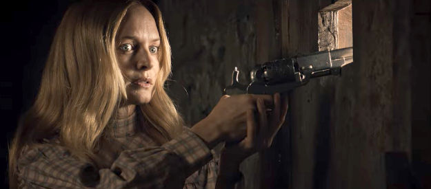 Heather Graham as Pandora Meadows, forced to defend her home with the help of an outlaw in Place of Bones (2023)