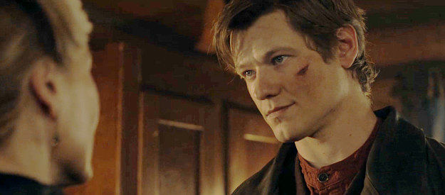 Lucas Till as Garrett Van Ness, coming up with an alternative to his mother's gun-running plan in The Abandons (2025)
