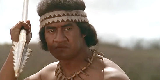 Nephi Hannemann as Malakoma, the native Hawaiian who resents Costain's presence in The Castaway Cowboy (1974)