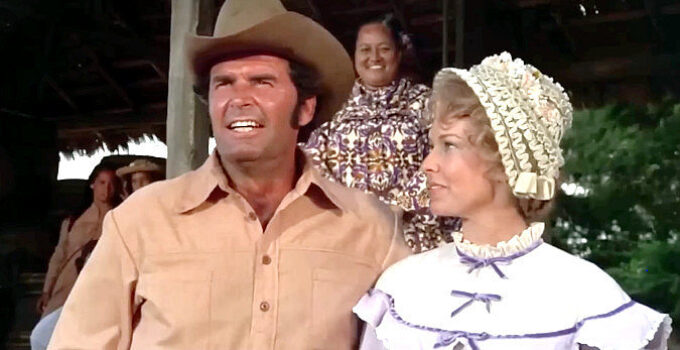 James Garner as Costain and Vera Miles as Henrietta in The Castaway Cowboy (1974)