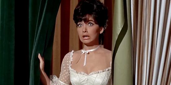 Suzanne Pleshette as Arabella Flagg, reacting when she learns of Bullwhip's upcoming prize fight in The Adventures of Bullwhip Griffin (1967)