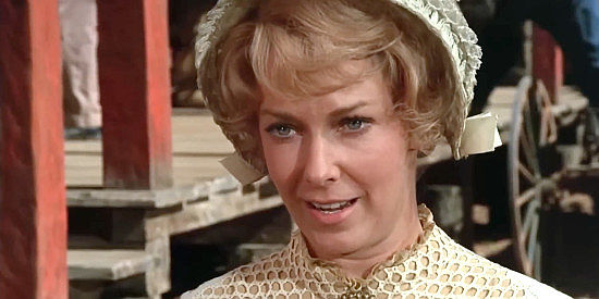 Vera Miles as Henrietta MacAvoy, rejecting Bryson's marriage proposal in The Castaway Cowboy (1974)