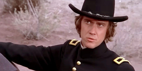 Andrew Prine as Chaplain John, trying to find a suitable guardian for Mark in One Little Indian (1973)