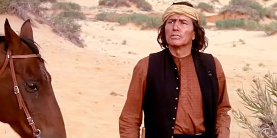 Jay SIlverheels as Jimmy Wolf, the scout helping Sgt. Raines track Clint Keyes in One Little Indian (1973