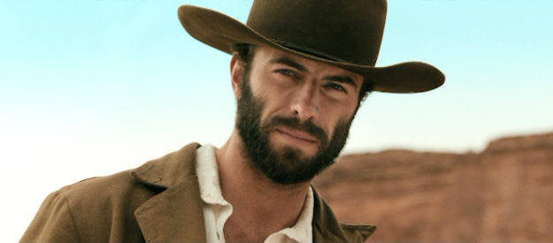 Myles Clohessy as Merrick Beckford, watching an approaching cavalry patrol in Frontier Crucible (2025)