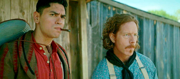 Sal Pina as Frankie and Scott Bolger as Red, Jim Kelly's saddle mates in Killin' Jim Kelly (2025)