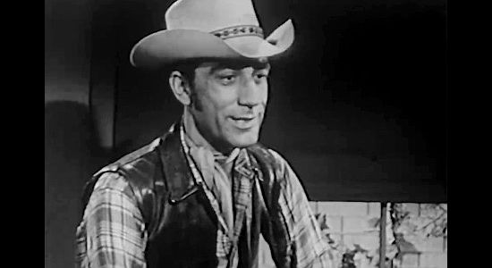 Richard Devon as Kirk Flamer, worried friend Clint Rust's good luck won't be enough if he draws on a killer in Scorching Fury (1952)