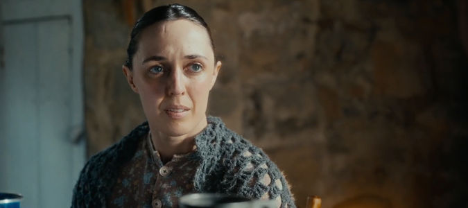 Cat Skugor as Katherine Collier, warning The Reverend about stories too violent for children in Valley of the Shadow (2026)