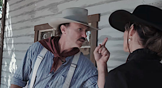 Matt Malone as Colt Williams delivering marching orders to Angel (Michelle Malone) in The Whore and the Horseman (2025)